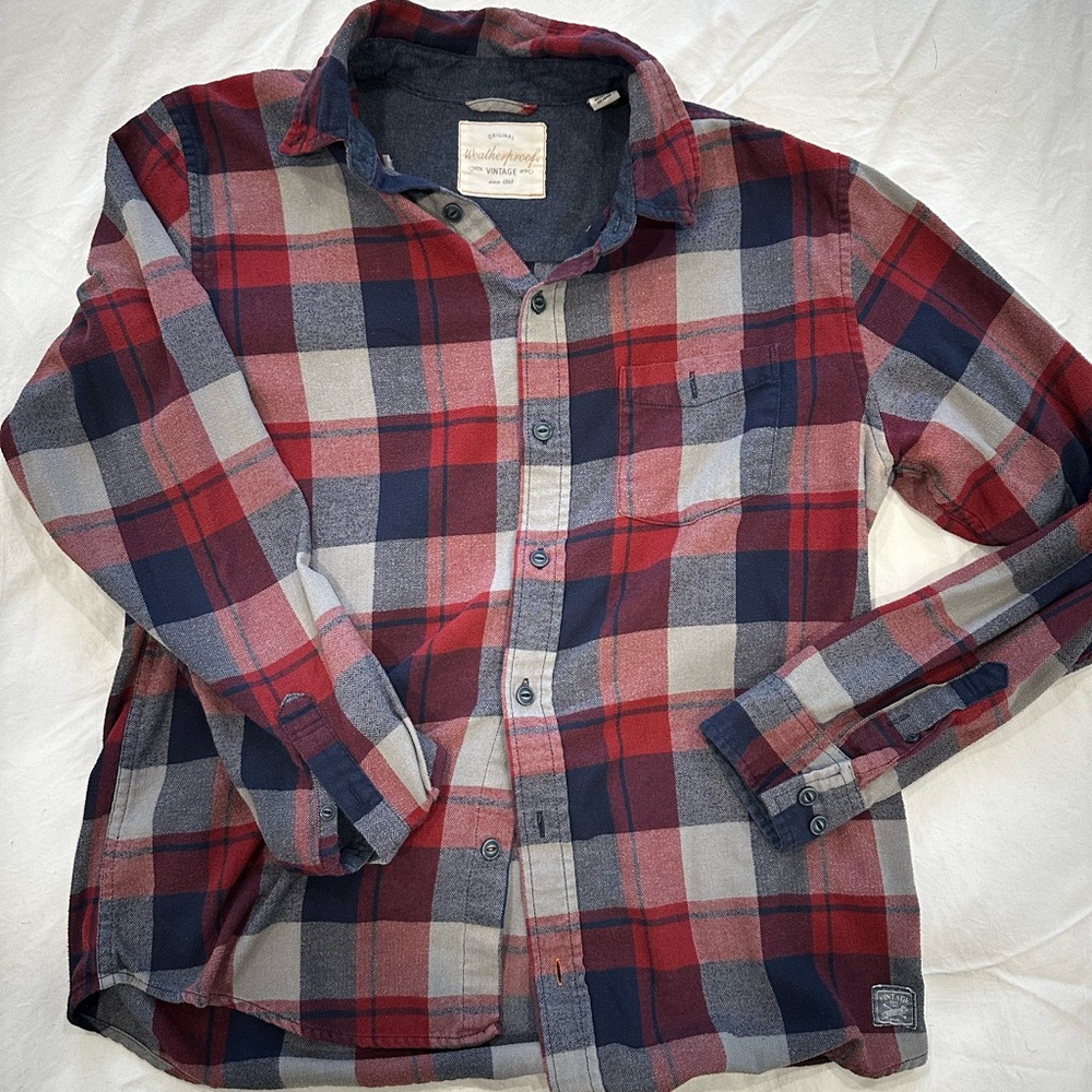 Weatherproof Mens Shirt Size M Red & Blue Checkered Long Sleeve Button-Up